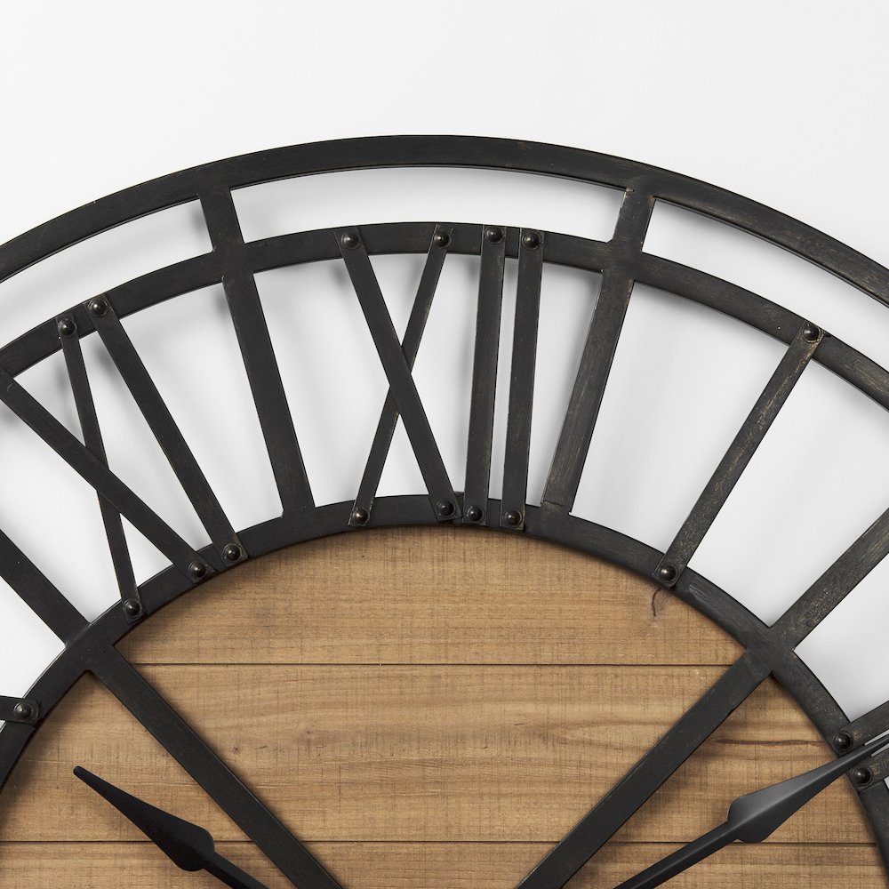 Lewiston 42.1L x 2.6W x 42.1H Black Iron W/Wood Round Wall Clock