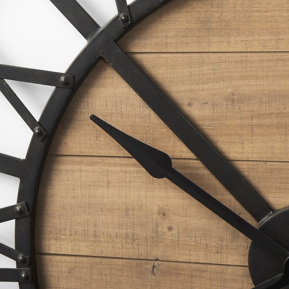 Lewiston 42.1L x 2.6W x 42.1H Black Iron W/Wood Round Wall Clock