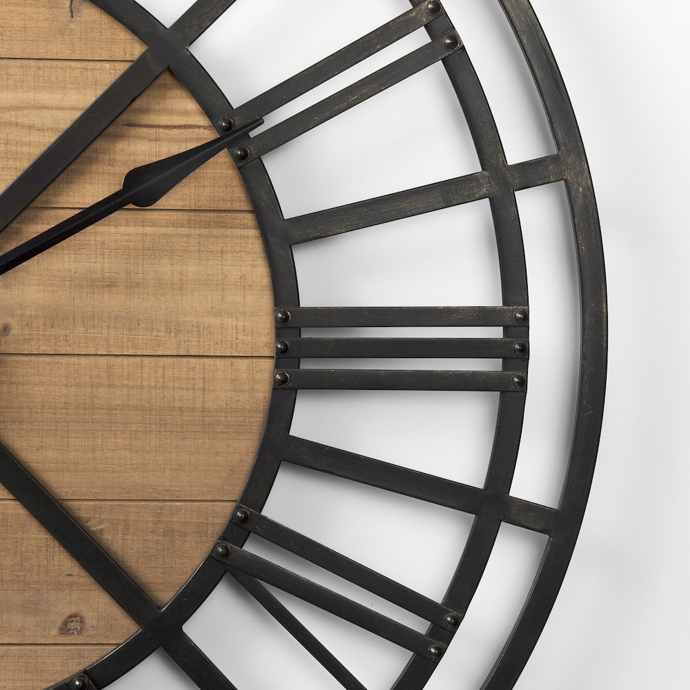 Lewiston 42.1L x 2.6W x 42.1H Black Iron W/Wood Round Wall Clock
