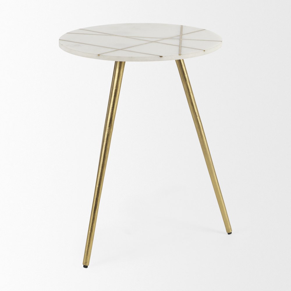 18.0L x 18.0W x 23.0H White Marble W/Antique Gold Metal Round Large Accent Table