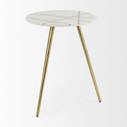 18.0L x 18.0W x 23.0H White Marble W/Antique Gold Metal Round Large Accent Table