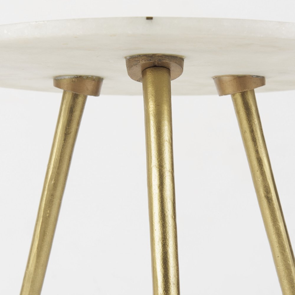 18.0L x 18.0W x 23.0H White Marble W/Antique Gold Metal Round Large Accent Table