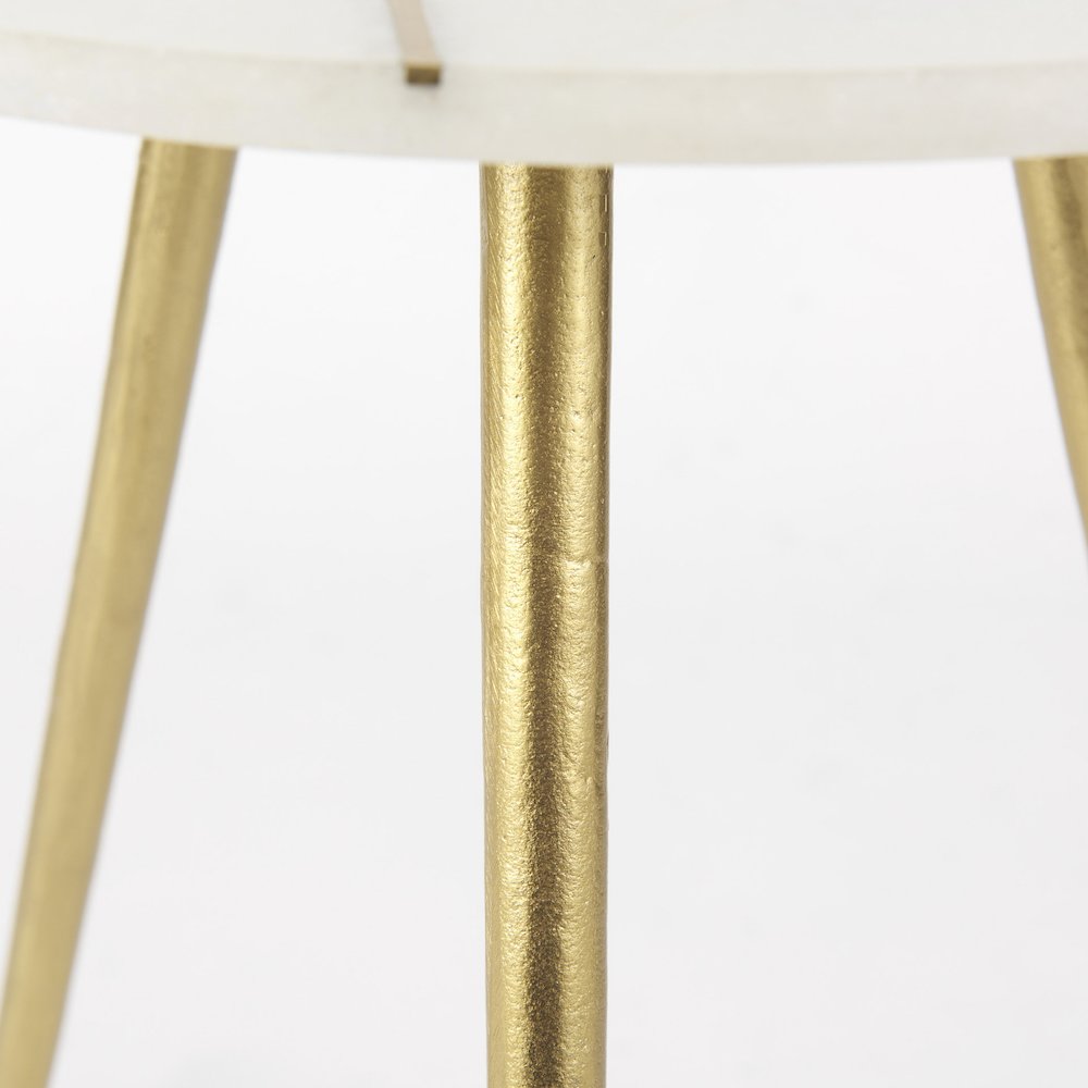 18.0L x 18.0W x 23.0H White Marble W/Antique Gold Metal Round Large Accent Table