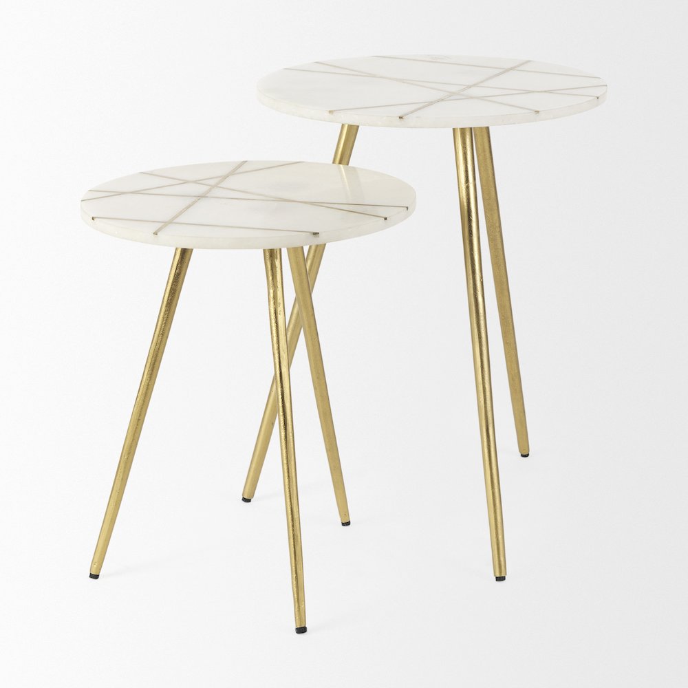 18.0L x 18.0W x 23.0H White Marble W/Antique Gold Metal Round Large Accent Table