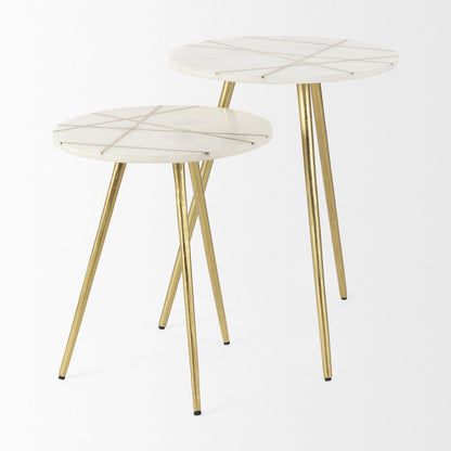 18.0L x 18.0W x 23.0H White Marble W/Antique Gold Metal Round Large Accent Table