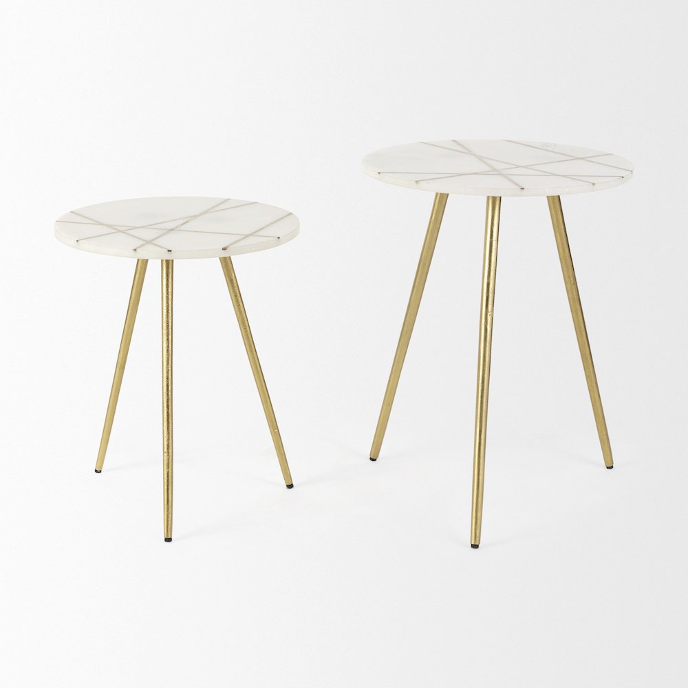 18.0L x 18.0W x 23.0H White Marble W/Antique Gold Metal Round Large Accent Table
