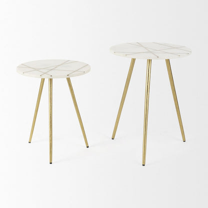 18.0L x 18.0W x 23.0H White Marble W/Antique Gold Metal Round Large Accent Table