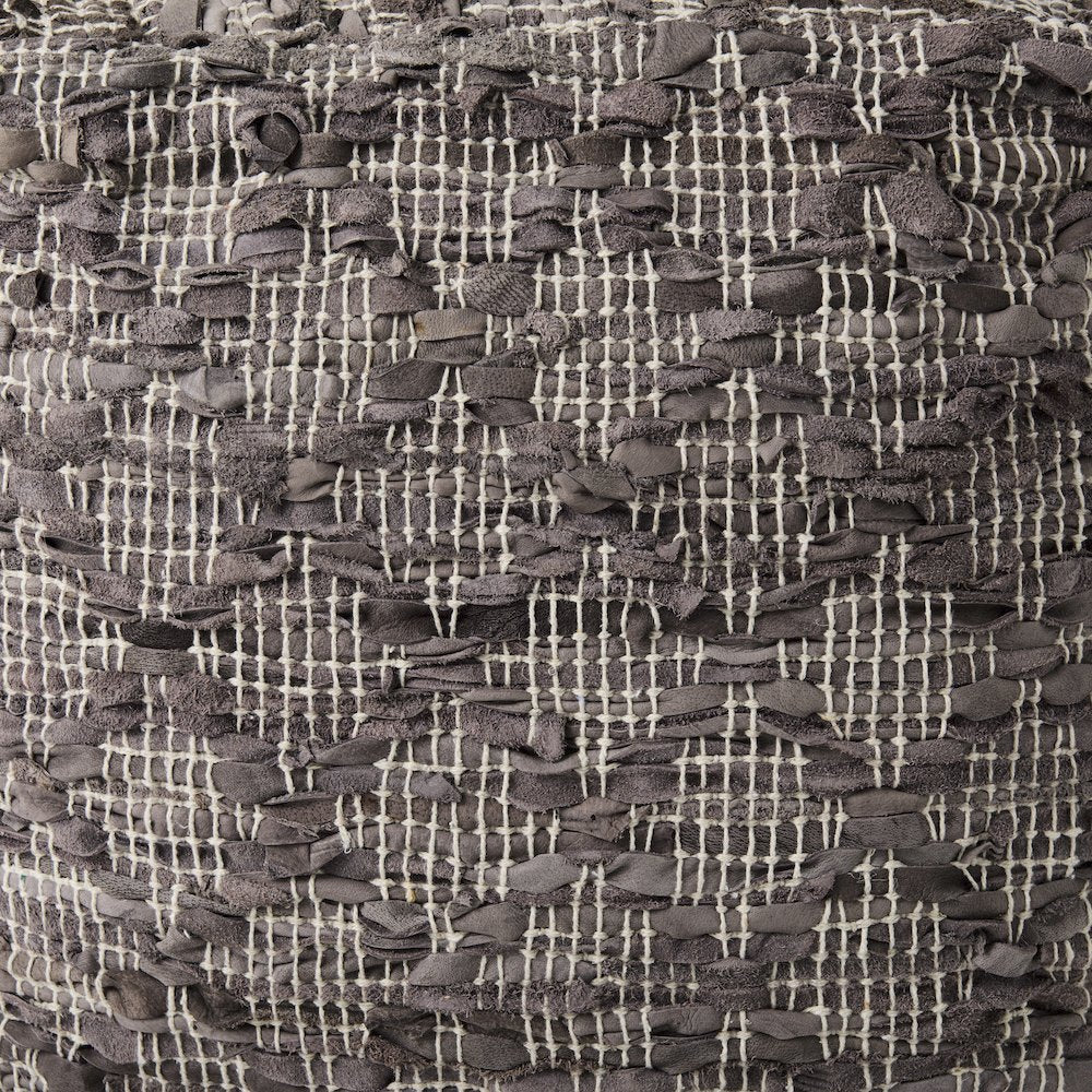 Falguni 16.0L x 16.0W x 16.0H Gray Leather and Cotton Patterned Pouf