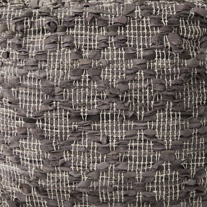 Falguni 16.0L x 16.0W x 16.0H Gray Leather and Cotton Patterned Pouf