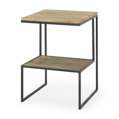 Ronin 22"H Square 2-Tier Wood w/ Black Metal Accent Table