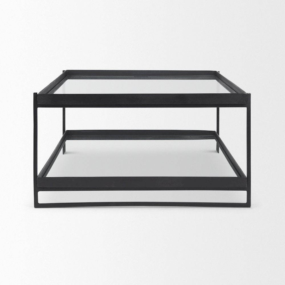 Trey 56"L x 32"W x 17"H Black Metal W/Glass Coffee Table