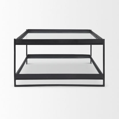 Trey 56"L x 32"W x 17"H Black Metal W/Glass Coffee Table