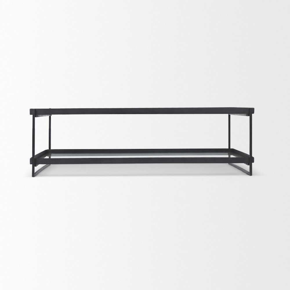 Trey 56"L x 32"W x 17"H Black Metal W/Glass Coffee Table