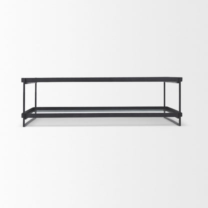Trey 56"L x 32"W x 17"H Black Metal W/Glass Coffee Table