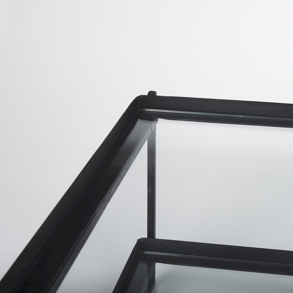 Trey 56"L x 32"W x 17"H Black Metal W/Glass Coffee Table