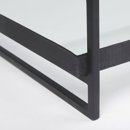 Trey 56"L x 32"W x 17"H Black Metal W/Glass Coffee Table