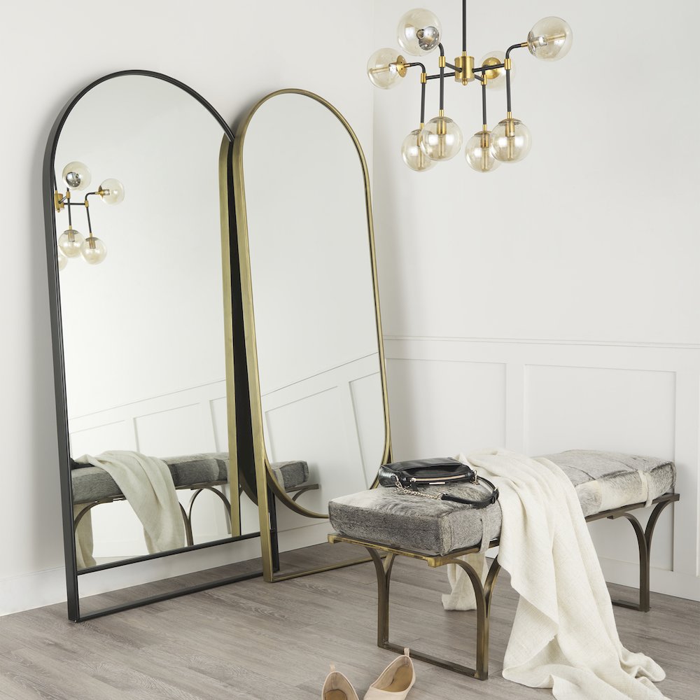 Sadie 36.0L x 2.0W x 76.0H Black Metal Rounded Arch Floor Mirror