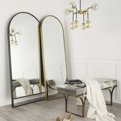 Sadie 36.0L x 2.0W x 76.0H Black Metal Rounded Arch Floor Mirror