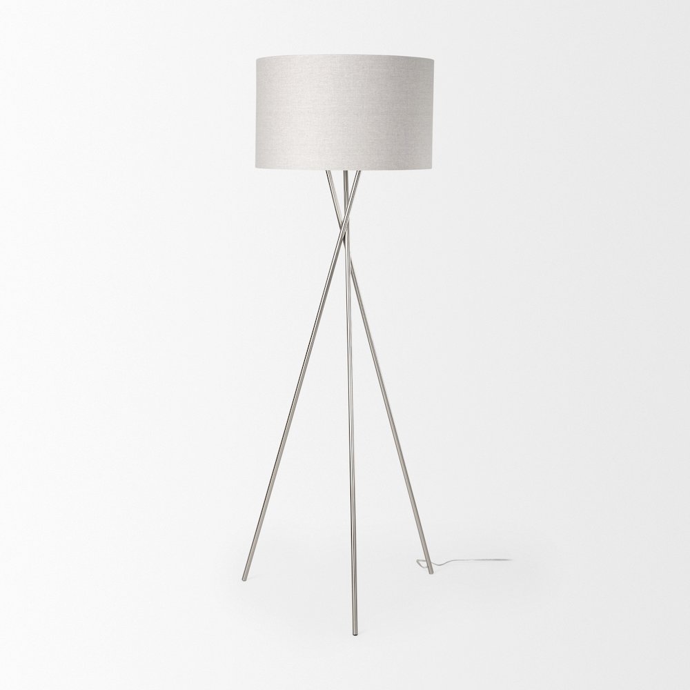 Ambrose 20.0L x 20.0W x 61.8H Silver Metal W/Beige Fabric Shade Floor Lamp