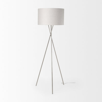 Ambrose 20.0L x 20.0W x 61.8H Silver Metal W/Beige Fabric Shade Floor Lamp