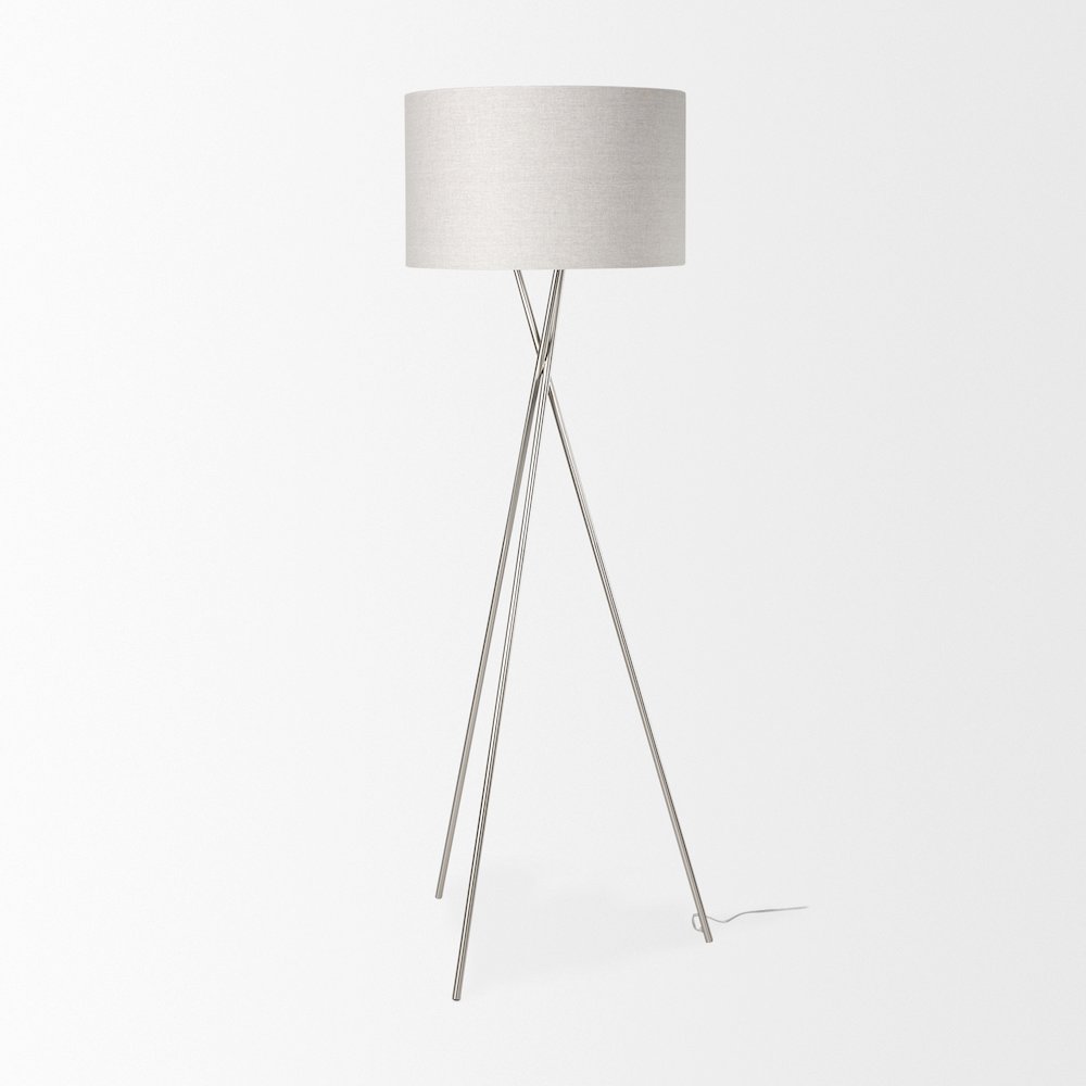 Ambrose 20.0L x 20.0W x 61.8H Silver Metal W/Beige Fabric Shade Floor Lamp