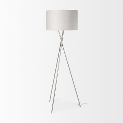 Ambrose 20.0L x 20.0W x 61.8H Silver Metal W/Beige Fabric Shade Floor Lamp