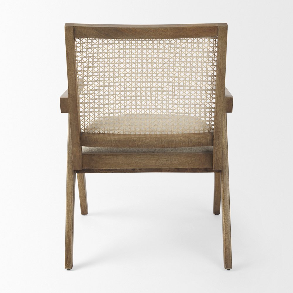 Donna Light Brown Wood Cane-Back w/ Beige Upholstered Seat Accent Chair