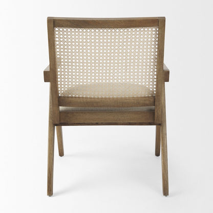 Donna Light Brown Wood Cane-Back w/ Beige Upholstered Seat Accent Chair