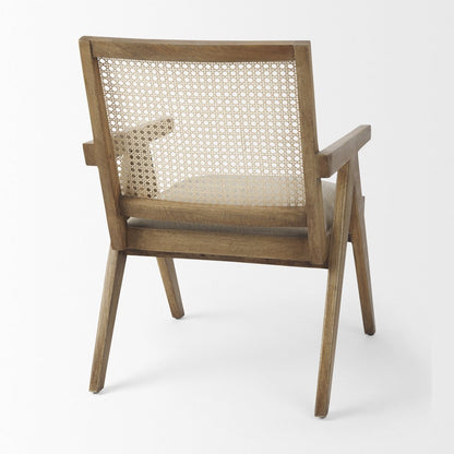 Donna Light Brown Wood Cane-Back w/ Beige Upholstered Seat Accent Chair