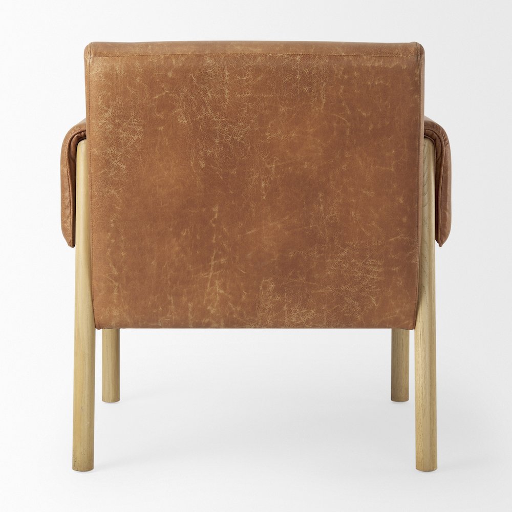 Ashton Brown Faux Leather Fabric w/ Light Wood  Accent Chair