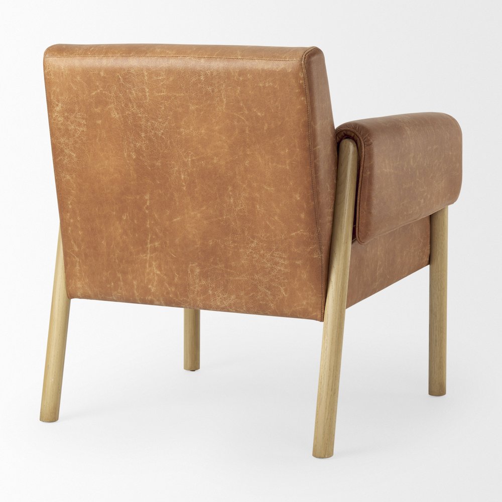 Ashton Brown Faux Leather Fabric w/ Light Wood  Accent Chair