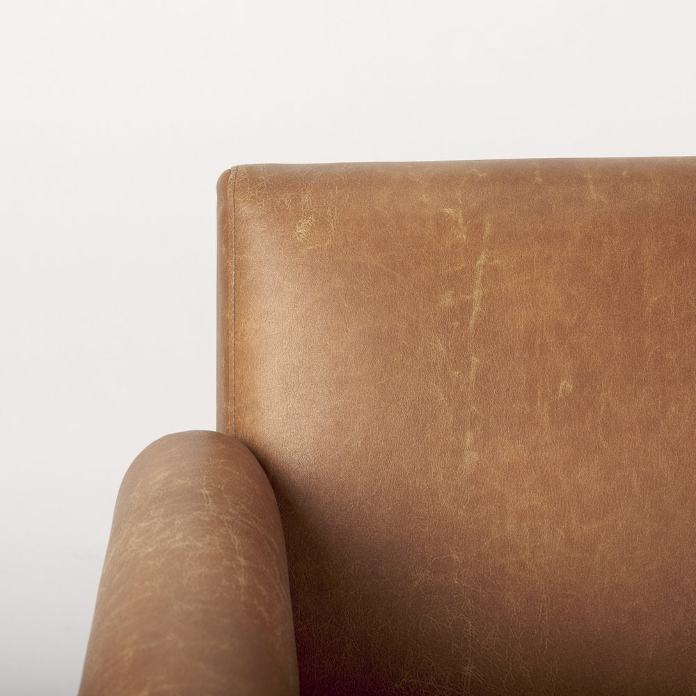 Ashton Brown Faux Leather Fabric w/ Light Wood  Accent Chair