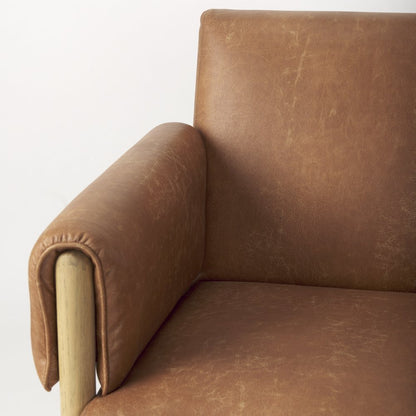 Ashton Brown Faux Leather Fabric w/ Light Wood  Accent Chair