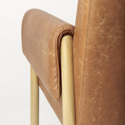 Ashton Brown Faux Leather Fabric w/ Light Wood  Accent Chair