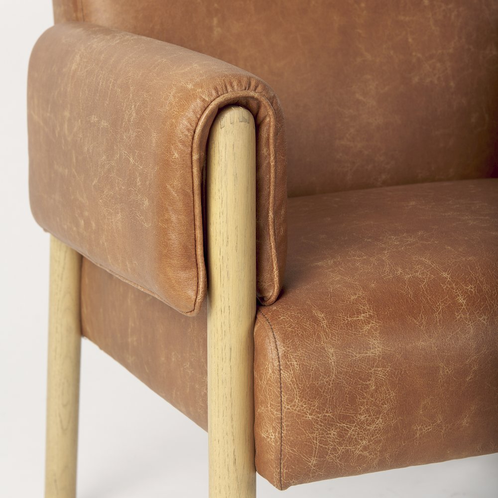 Ashton Brown Faux Leather Fabric w/ Light Wood  Accent Chair