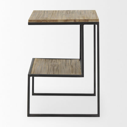 Ronin 22"H Square 2-Tier Wood w/ Black Metal Accent Table
