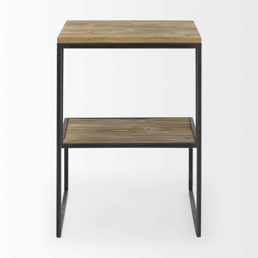 Ronin 22"H Square 2-Tier Wood w/ Black Metal Accent Table
