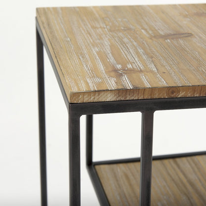 Ronin 22"H Square 2-Tier Wood w/ Black Metal Accent Table