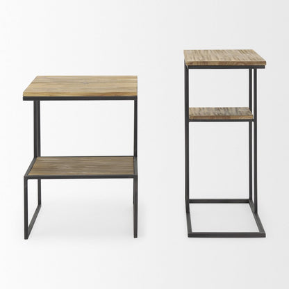 Ronin 22"H Square 2-Tier Wood w/ Black Metal Accent Table