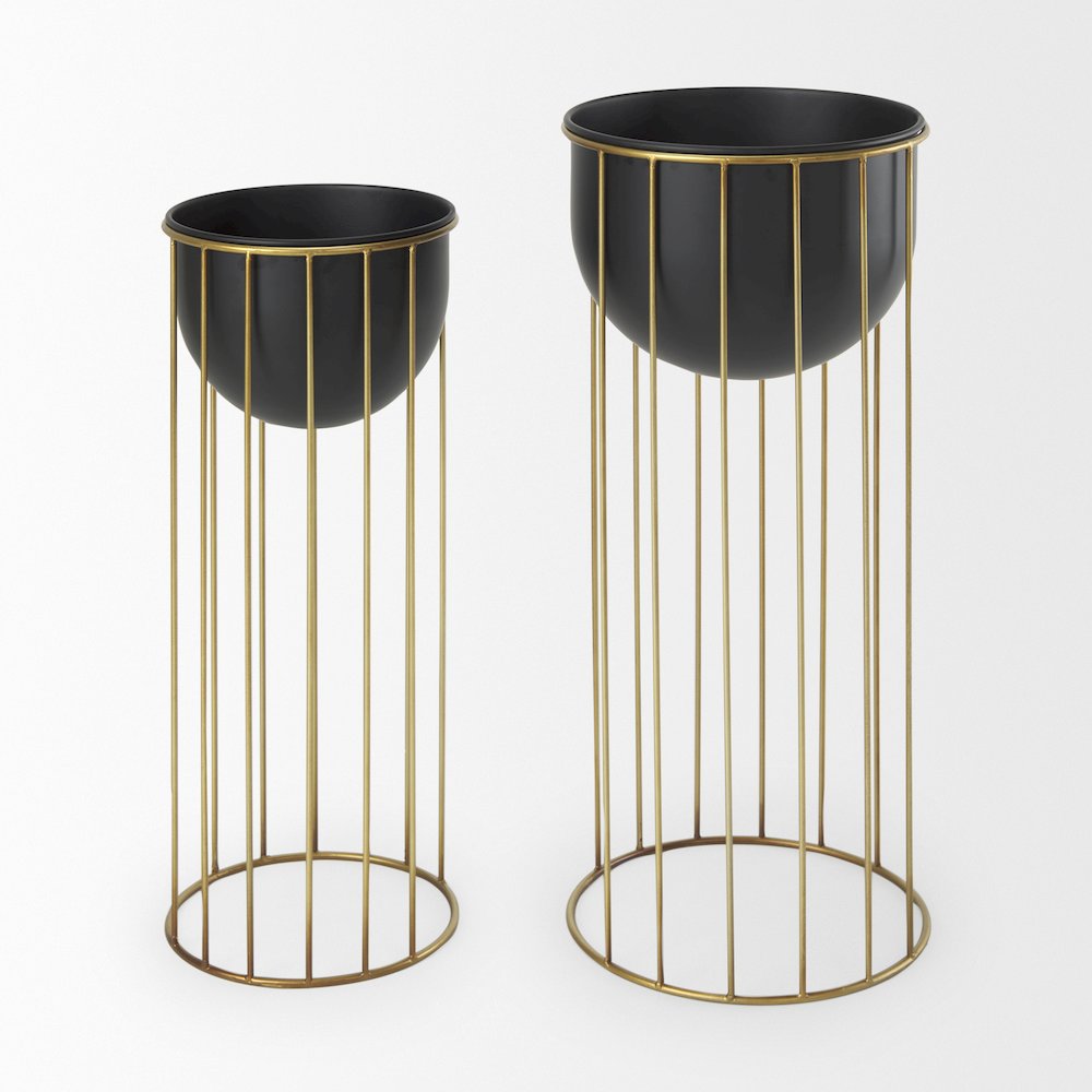 Danica Set of 2 Matte Black Metal Plant Stands