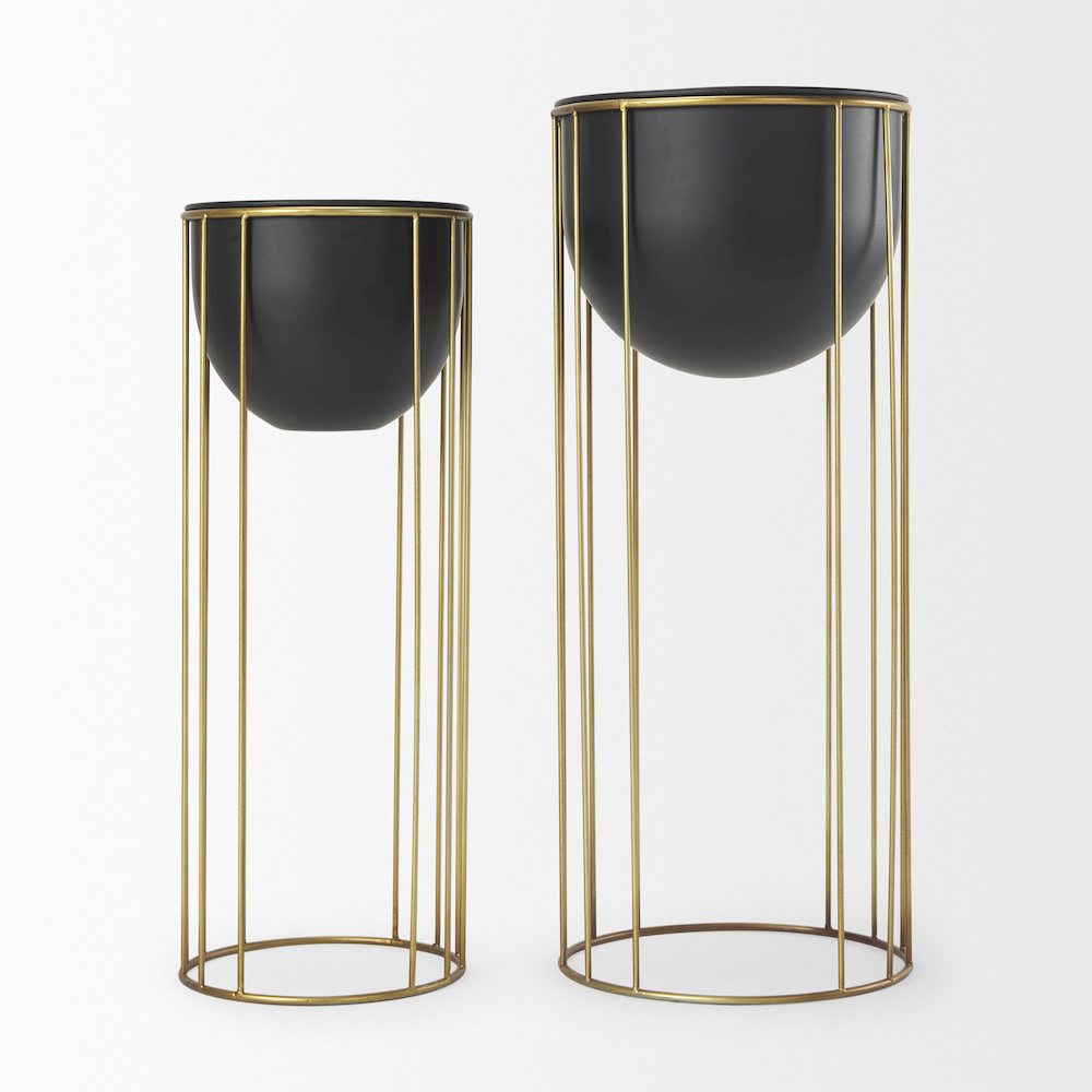Danica Set of 2 Matte Black Metal Plant Stands