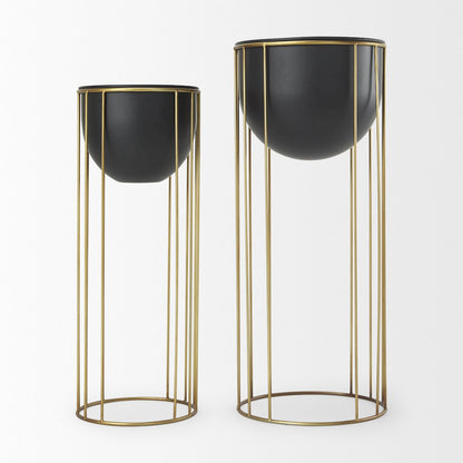 Danica Set of 2 Matte Black Metal Plant Stands