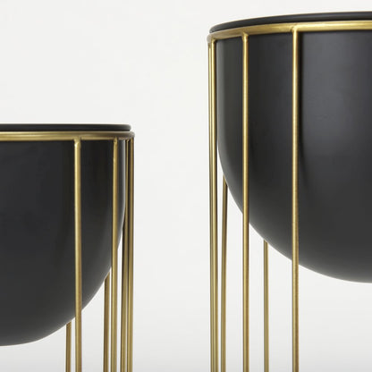 Danica Set of 2 Matte Black Metal Plant Stands