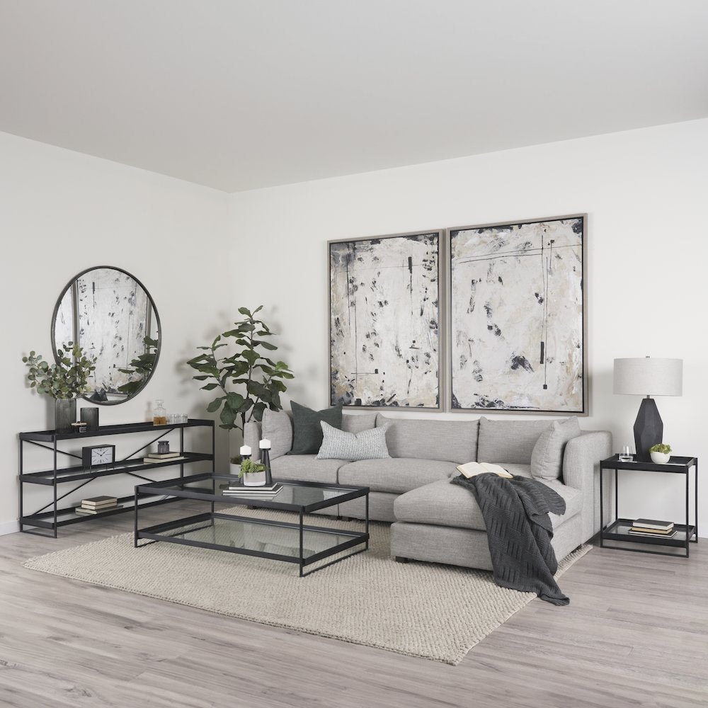 Trey 56"L x 32"W x 17"H Black Metal W/Glass Coffee Table