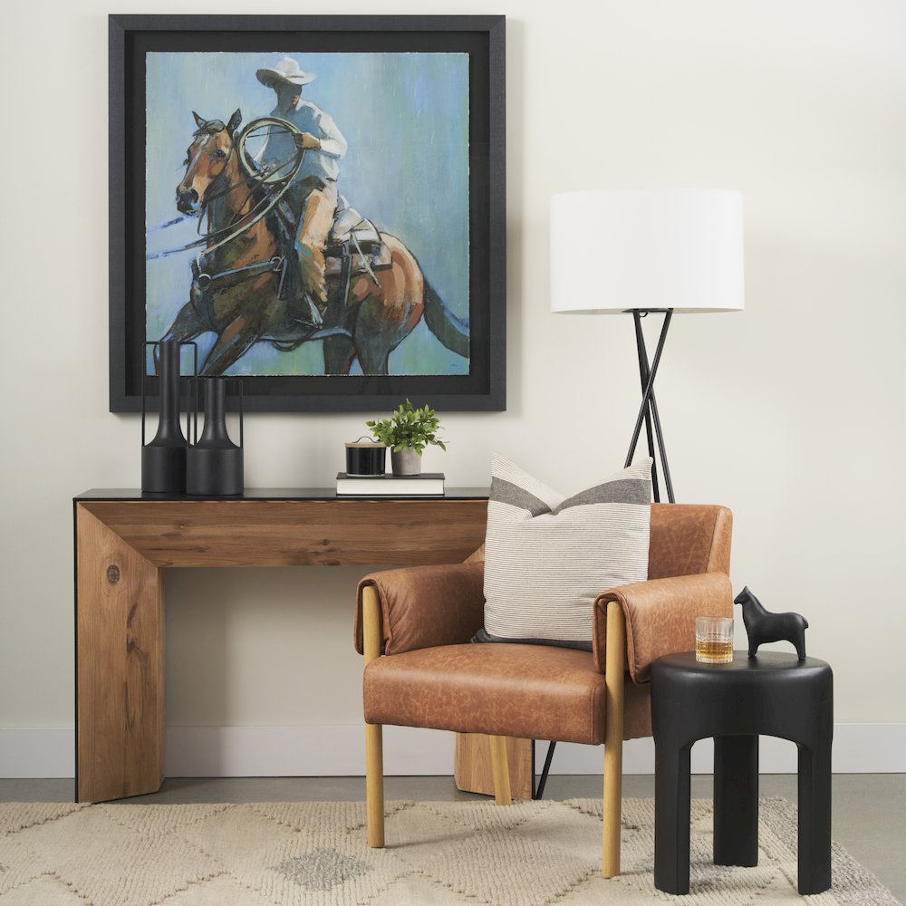 Ashton Brown Faux Leather Fabric w/ Light Wood  Accent Chair