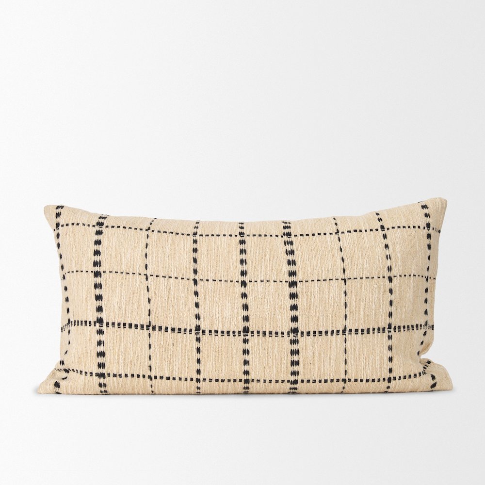 Beige And Black Striped Checkered Decorative Lumbar Pillow Cover