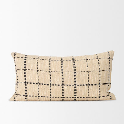 Beige And Black Striped Checkered Decorative Lumbar Pillow Cover