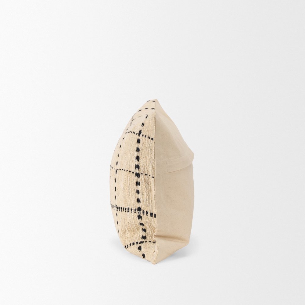 Beige And Black Striped Checkered Decorative Lumbar Pillow Cover
