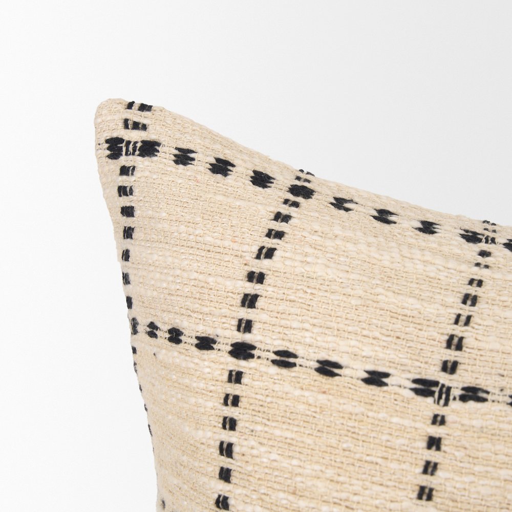 Beige And Black Striped Checkered Decorative Lumbar Pillow Cover
