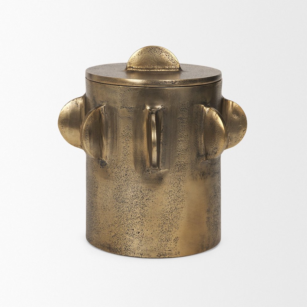 Deacon Large Antiqued Gold Metal Canister with Sculptural Handles